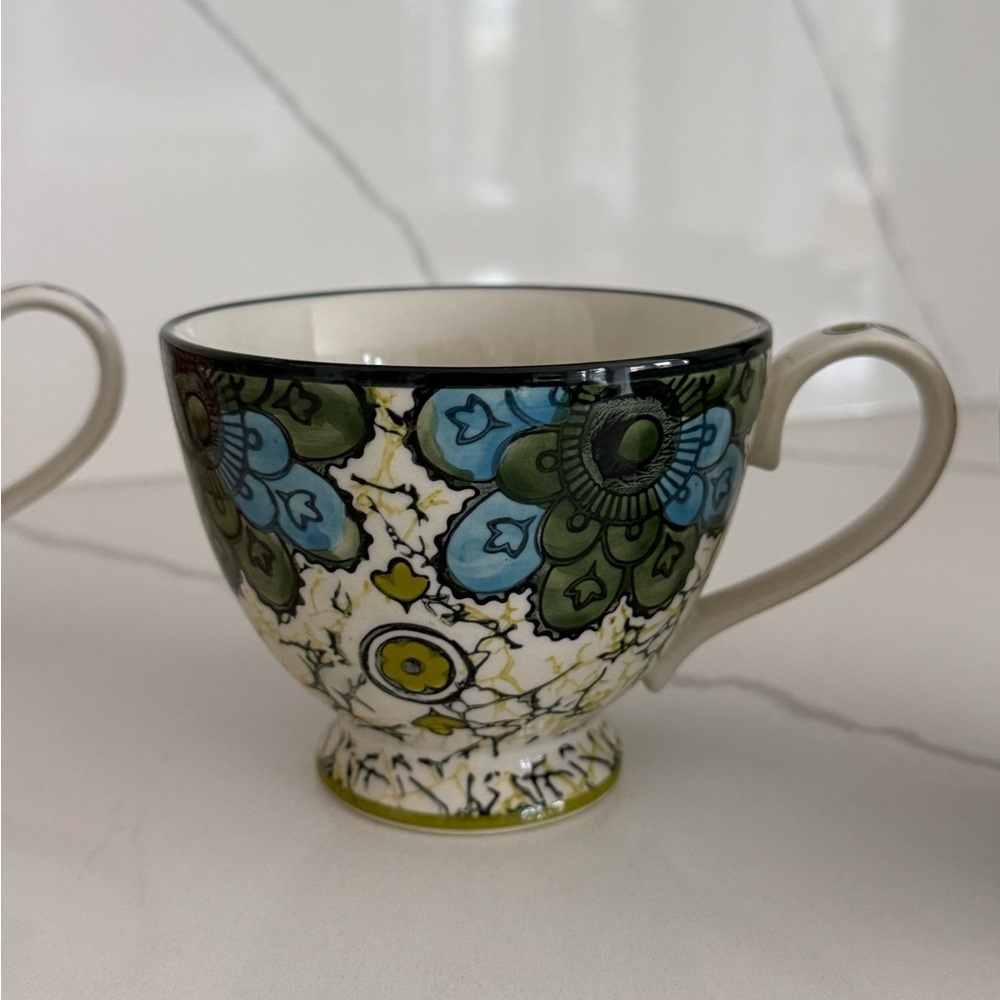 Anthropologie "Kebaya" Mandala Floral Footed Pedestal Coffee Mug